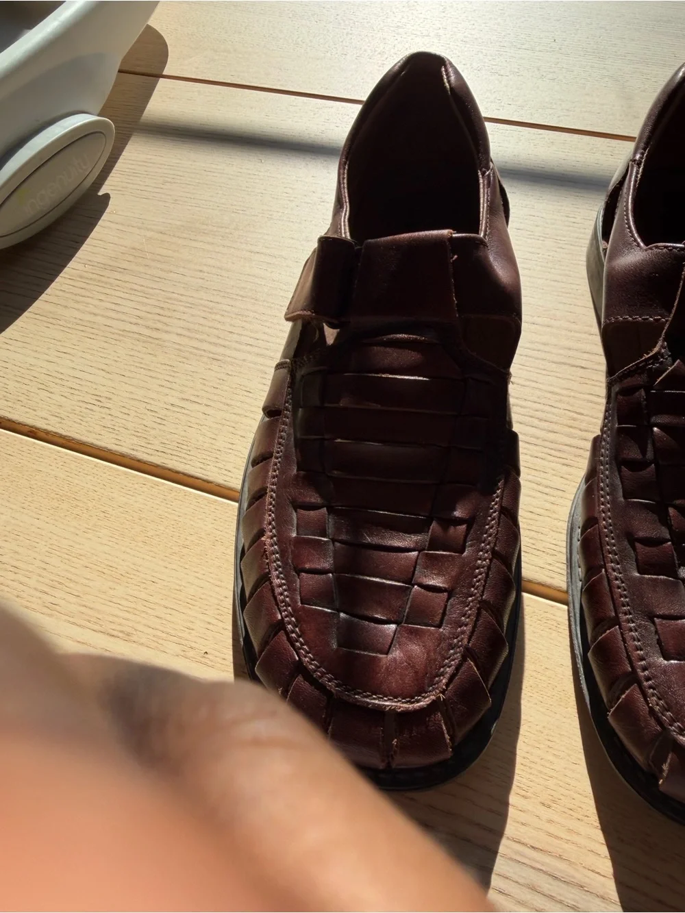 Men's Brown Leather Fisherman Sandals - Classic Woven Slip-On